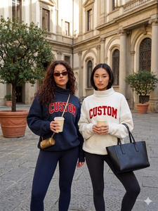 Sweat-shirt décontracté personnalisé pour femme, col montant, en molleton, mélange de coton tricoté, manches longues, avec broderie et imprimé lettres sur le devant, hiver - Product Image 1