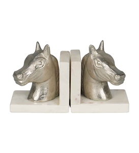 New design cast Aluminium horse bookends white marble base shiny nickel coated customized sizes colors available vintage style - Product Image 1