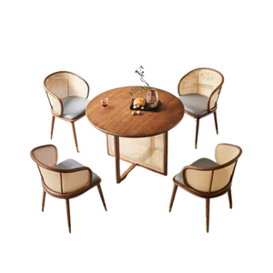Vintage Round Dining Table Set Eco-Friendly Rattan Chairs Dining Set Affordable Dining Room <b>Furniture</b> - Product Image 3