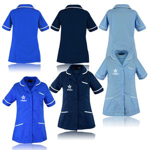 Uniformes de Trabajo Tipo Túnica para Enfermeras al por Mayor, Color Azul Rey, Azul Marino, Azul Claro, con Logotipo Personalizado, Proveedor OEM para Hospitales y Centros de Cuidado - Product Image 1