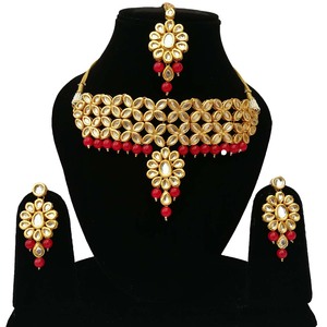Luxury Inspired Brass Bridal <b>Set</b> Necklace Earrings Maang Tikka Zircon Traditional <b>Bead</b> Detailing Wedding Engagement Party Wear - Product Image 1