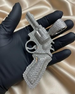 Pendentif pistolet Moissanite entièrement serti en argent sterling 925, micro-pavé, sertissage griffes, plaqué rhodium, taille brillante, style Hip Hop, unisexe - Product Image 4