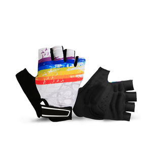 Gants de cyclisme demi-doigts imprimés arc-en-ciel, respirants, en maille, protection de la paume, fermeture auto-agrippante unisexe, gants d'été pour le cyclisme - Product Image 2