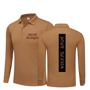 Camisa de Golf Personalizada para Hombre, Talla Grande, Color Marrón Claro, Manga Larga, Casual, Transpirable, de Alta Calidad, 100% Algodón, 260g, Ligera, Suave, Piqué - Product Image 1