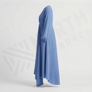 Nouvelle Arrivée - Abaya Femme Personnalisée Couleur Unie Style Ample Manches Longues Robe Plissée Musulmane Brodé Vêtement Féminin - Product Image 3