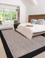 Tapis rustique gris noir en fibre naturelle de jute, tissé à la main, style bohème, tapis de style farmhouse