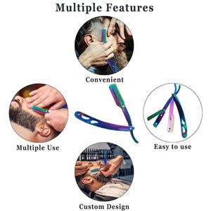 Vente en gros poignée de feuille enduit de poudre couleurs personnalisées barbier rasoir de rasage rasoir à feuilles avec étiquette personnalisée OEM - Product Image 4