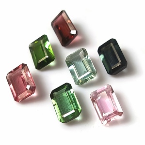 Calibrated Gemstone 6X9 MM 10.75 Carat 100% Natural Multi-Color Zambian Tourmaline Emerald Cut <b>7</b>-Piece Loose Set - Product Image 3