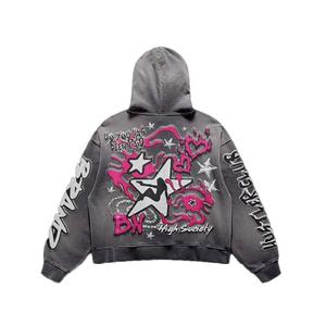 Survêtement personnalisé vintage de haute qualité délavé à l'acide pantalon de survêtement à capuche ensemble Streetwear broderie lourde grande taille unisexe hommes - Product Image 4