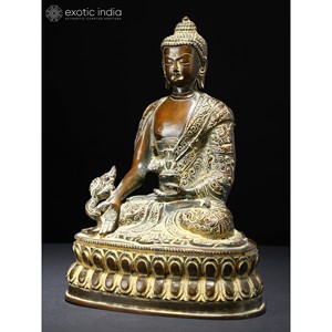 รูปปั้นพระพุทธรูปทองเหลืองขนาด8นิ้วรูปปั้นหรูหราและทนทานสำหรับตกแต่งบ้านและวิหารผลิตในอินเดีย - Product Image 4