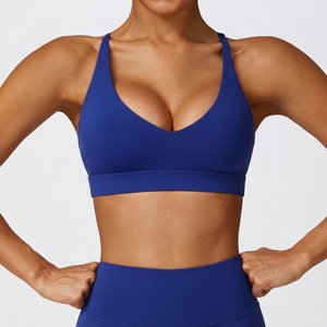 Custom Logo Front Women's Simple Seamless <b>Halter</b> <b>Neck</b> High Support Breathable Removable Pad Yoga Fitness Workout Sports <b>Bra</b> - Product Image 4