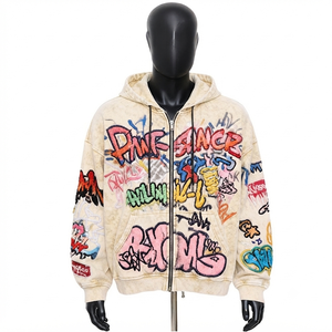 Sweat-shirt à capuche surdimensionné pour homme, streetwear, broderie graffiti, coton, molleton français, coupe classique, vêtements décontractés d'automne - Product Image 1