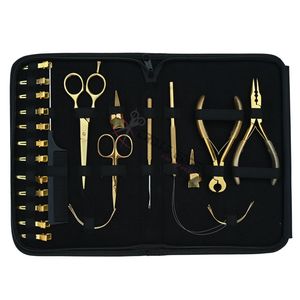 Ensemble de pinces professionnelles pour extensions capillaires en or, avec pince à sertir les micro-anneaux en acier inoxydable, ouvre-perles, extracteur et peigne à queue de rat - Product Image 1
