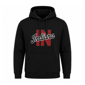 Sudadera con Capucha Indiana IN para Hombre, Negra, de Algodón y Felpa, Estampada, Informal, con Bolsillo, Corte Regular, Estilo Otoñal - Product Image 1