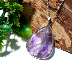 Pendentif en améthyste naturelle en forme de larme, violet, plaqué or 18 carats, style bohème, collier en argent sterling 925 fait main - Product Image 4
