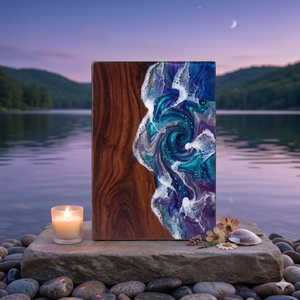 Urne funéraire en bois, boîte commémorative en résine, art vague bleu-vert, souvenir pour adulte - Product Image 5