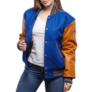 Vestes personnalisées de style universitaire en laine, cuir et coton, coupe-vent, col montant - Product Image 5