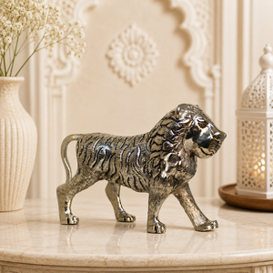 Figurine de lion traditionnelle en métal, sculpture d'animal sauvage avec crinière texturée et détails réalistes, pour la décoration de table de direction et de cheminée - Product Image 5