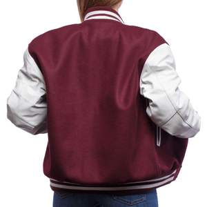<b>Women's</b> Maroon <b>White</b> Varsity <b>Jacket</b> Full Sleeve Regular Fit Turn Down Collar Zipper Closure Polyester Cotton Material - Product Image 3