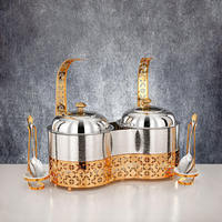 Plat de service de luxe rond doré, style chafing dish, avec calligraphie arabe, martelé à la main, chauffe-plats de buffet, unité individuelle