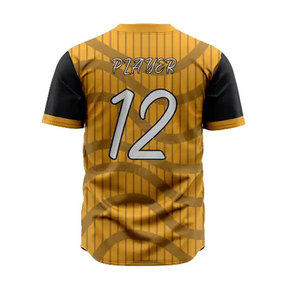 ชุดเบสบอลแบบกำหนดเอง เสื้อเจอร์ซีย์ลายทางสีเหลือง แขนเสื้อสีดำ กางเกงสีขาว สำหรับผู้ชาย ผู้ใหญ่ โพลีเอสเตอร์ 100% ระบายอากาศได้ดี ไร้รอยต่อ - Product Image 5