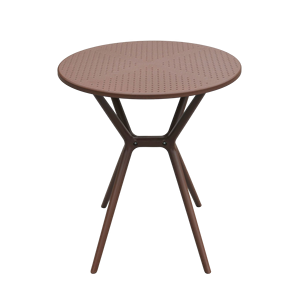 Modern Outdoor Round <b>Table</b> <b>Brown</b> Metal Frame Perforated Top Durable Waterproof UV-Resistant Stackable Patio Furniture - Product Image 1