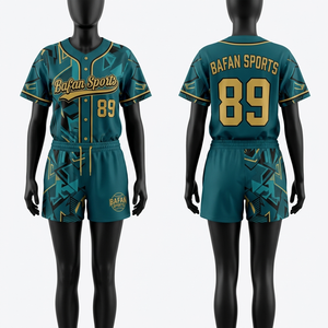 ชุดเสื้อยืดแขนกุดและกางเกงขาสั้นผู้หญิง ผ้าโพลีเอสเตอร์เนื้อนุ่ม 180 GSM สีเขียวอมฟ้า ลายกราฟิก พร้อมโลโก้แบบกำหนดเอง - Product Image 2