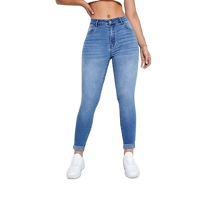 Pantalones vaqueros de mezclilla informales elásticos de cintura alta para mujer, pantalones pitillo transpirables ecológicos rectos con ajuste Regular, proveedor BD - Product Image 4