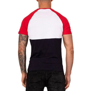 Mens Color Block <b>Raglan</b> T-Shirt Short Sleeve Red White and Black Patchwork Crew Neck Casual Cotton <b>Top</b> Custom Logo OEM ODM - Product Image 6