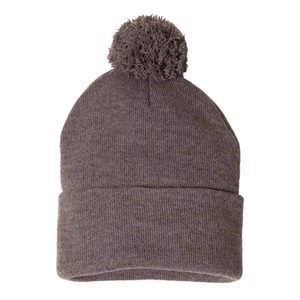 Bonnet d'hiver chaud unisexe en tricot crocheté à rayures avec pompon, style slouchy, pour le ski, vente en gros - Product Image 1