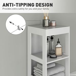 Mobiletto stretto bianco per bagno con 3 cassetti e 2 ripiani aperti, scaffale sottile da terra per bagno - Product Image 6