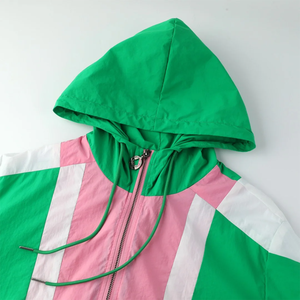 Chaqueta Cortavientos AKA Tri Color con Media Cremallera, Tallas Grandes, Rosa, Verde y Blanco, Sudadera con Capucha, Anorak Impermeable y Ligero - Product Image 4