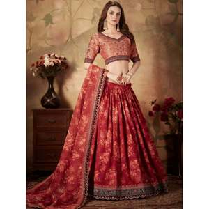 Ensemble Lehenga Choli en organza imprimé marron majestueux pour femmes grandes tailles - Product Image 6