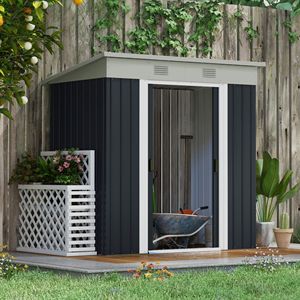"<b>4x6</b> Metal Garden Shed with Dual Locking Doors 2 Air Vents Steel <b>Frame</b> Backyard Lawn Storage Black" - Product Image 2