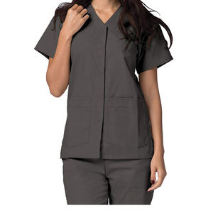 Women <b>Scrub</b> <b>Tops</b> V-Neck Short Sleeve Dark Gray Cotton Polyester Woven Hospital Uniform Blouse for Medical Professionals - Product Image 4