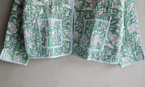 Green Floral Quilted <b>Jacket</b> <b>Mandarin</b> <b>Collar</b> Full Sleeve Cotton Spring Women's Coat Green floral quilted gift for her - Product Image 3