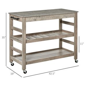 Carrello da Cucina Grigio con Design Antico, Piano in Acciaio Inox, Ripiano Inferiore e Centrale, 4 Ruote Girevoli, Materiale Metallico Resistente - Product Image 3