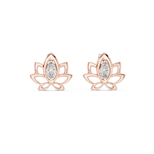 Juego de pendientes de diamantes cultivados en laboratorio CELESTIAL LOTUS, engastados en oro rosa macizo de 18 quilates, para compromiso, boda, fiesta, regalo de San Valentín, uso diario. - Product Image 1