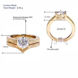 Anillo de Diamante Cultivado en Laboratorio, Corte Hexagonal, Color D, Oro de 14K, 8.06g, Clásico, para Mujer, Boda, Compromiso, Aniversario, Joyería Fina - Product Image 6