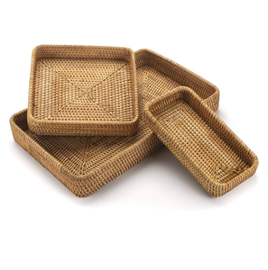 Elegant Cane Handwoven Serving Storage <b>Tray</b> For Coffee Snacks <b>Breakfast</b> Farmhouse Rattan Serving Platter For Kitchen & Tableware - Product Image 3