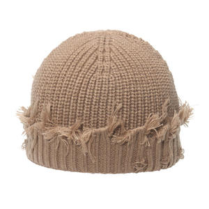 Gorro de Punto Desgastado Unisex para Invierno, Gorro de Pescador con Borde Crudo Personalizado, Cálido, para Hombre y Mujer, Venta al Por Mayor de Ropa Urbana - Product Image 3
