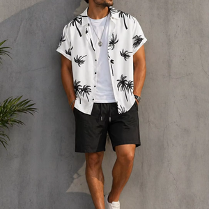 Men's Casual Beech Wear Summer Shirt 300 Grams Breathable Quick Dry Eco-Friendly Short Sleeve Floral Print Design 100% Polyester - Product Image 1