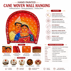 Cuadro Decorativo de Pared con Retrato de Arte Folclórico Tradicional Tejido a Mano con Caña, Decoración para el Hogar, Artesanía de Bambú Hecha a Mano, Marco Rojo Vino, Madera para Diwali - Product Image 6
