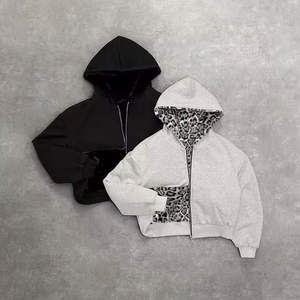 Sudadera con Capucha Reversible Premium para Hombre, de Doble Cara, con Estampado de Leopardo y Color Liso, Oversize, con Cremallera, de Tejido Grueso, Estilo Urbano Y2K - Product Image 2