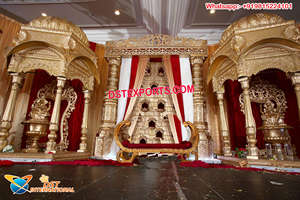 Escenario de Boda Indio con Temática Blanca Rajwada, Escenario de Fibra para Bodas Rajasthani, Escenario Interior para Bodas de Lujo, Recepción en EE. UU. y Reino Unido - Product Image 3