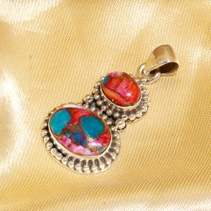 Pendentif en turquoise d'huître épineuse rose naturelle, charme en pierre rose en argent sterling 925, fait main, vintage, unisexe, cadeau d'anniversaire - Product Image 3
