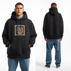 Nouveau Hoodie Homme Lourd en Molleton de Coton 100% avec Broderie Chenille et Patchwork en Sergé Extérieur, Coupe Oversize, Construction de Luxe - Product Image 2