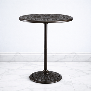 Elegante Mesa de Bar de Aluminio Fundido con Intrincados Recortes en la Superficie, Base de Pedestal Estable Resistente a la Intemperie para Patio, Balcón o Comedor - Product Image 1