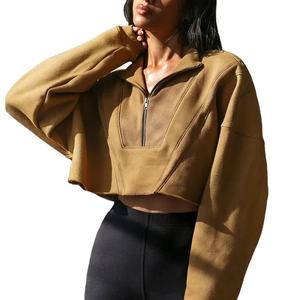 Sudadera de mujer al por mayor manga larga para correr al aire libre cremallera suelta transpirable gimnasio media cremallera Crop Pullover Hoodie 2026 - Product Image 1