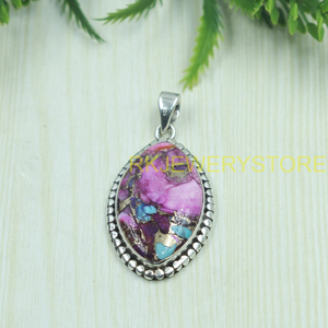 Pendentif en turquoise rose naturelle, argent sterling 925, bijoux en pierres précieuses faits à la main, forme marquise, design bohème vintage pour elle - Product Image 6